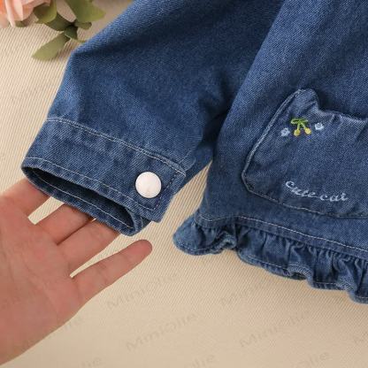 Baby Toddler Ruffle Collar Cat Pocket Denim Jacket - image 5