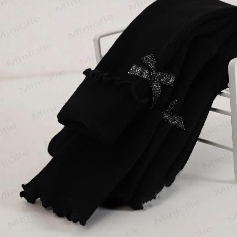 Toddler Girl Ribbed Bow Fleece Lined Leggings - Black - 6-7T - image 5