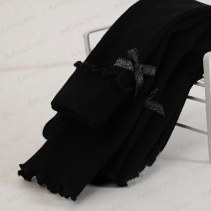 Toddler Girl Ribbed Bow Fleece Lined Leggings - Black - 6-7T - image 5