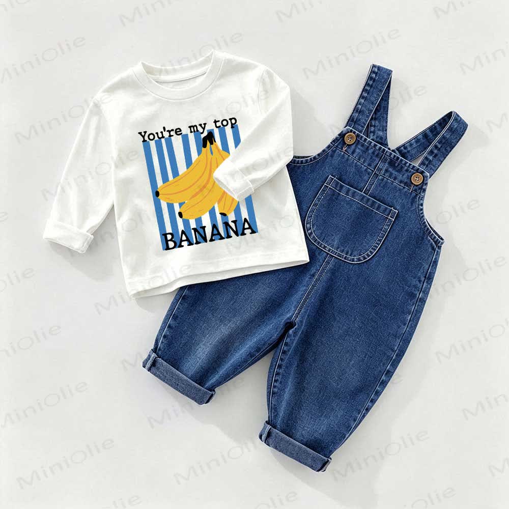 YOU'RE MY TOP BANANA Baby Denim Overalls and Tee 2-piece Set - White&Blue - 2-3T - image 1