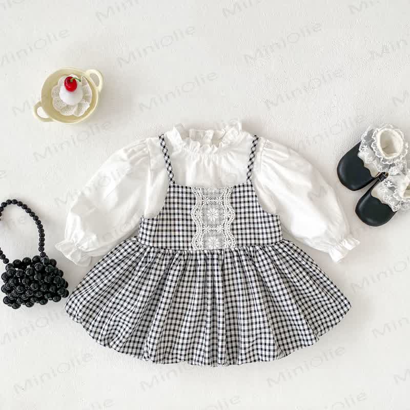 Baby Girl White Top and Gingham Pinafore Dress 2-piece Set - image 2