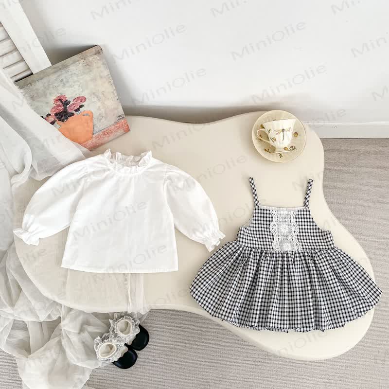 Baby Girl White Top and Gingham Pinafore Dress 2-piece Set - image 3