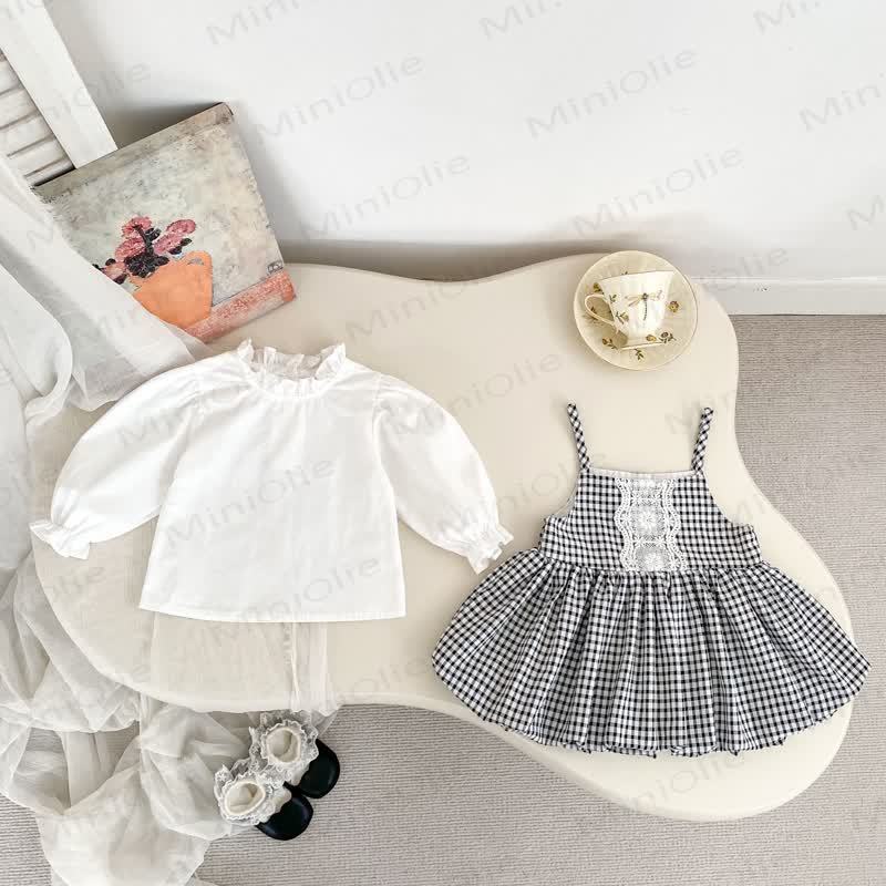 Baby Girl White Top and Gingham Pinafore Dress 2-piece Set - image 3