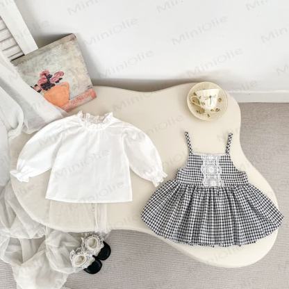Baby Girl White Top and Gingham Pinafore Dress 2-piece Set - image 3