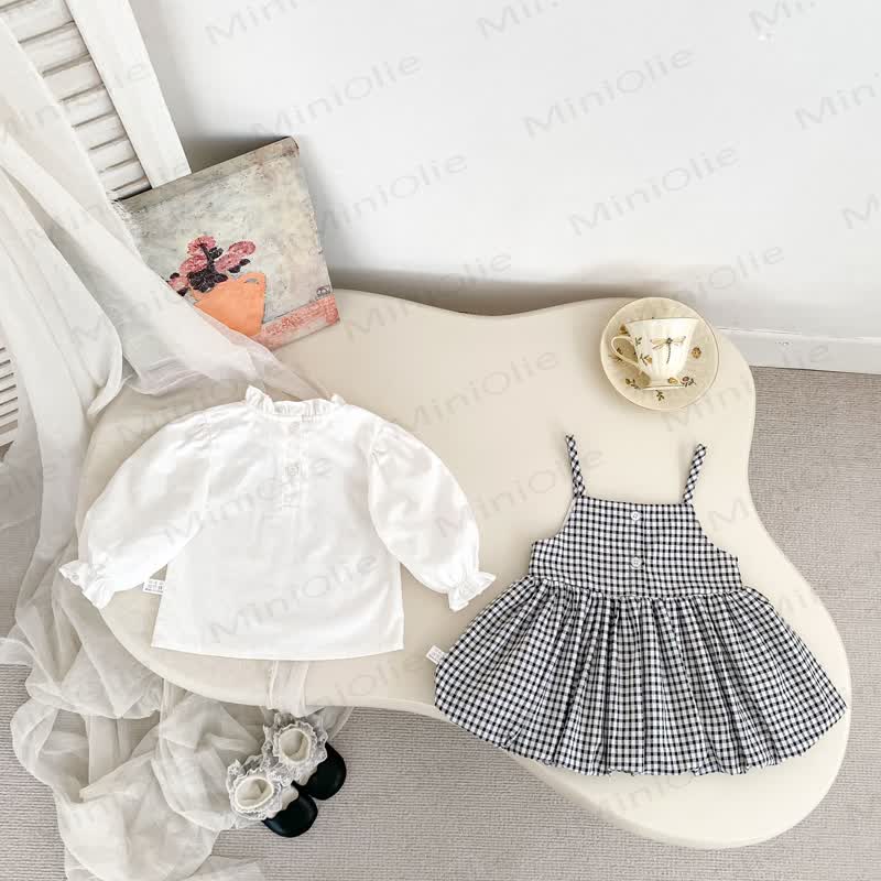 Baby Girl White Top and Gingham Pinafore Dress 2-piece Set - image 4