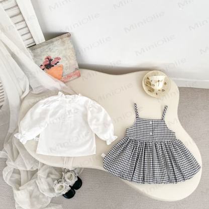 Baby Girl White Top and Gingham Pinafore Dress 2-piece Set - image 4