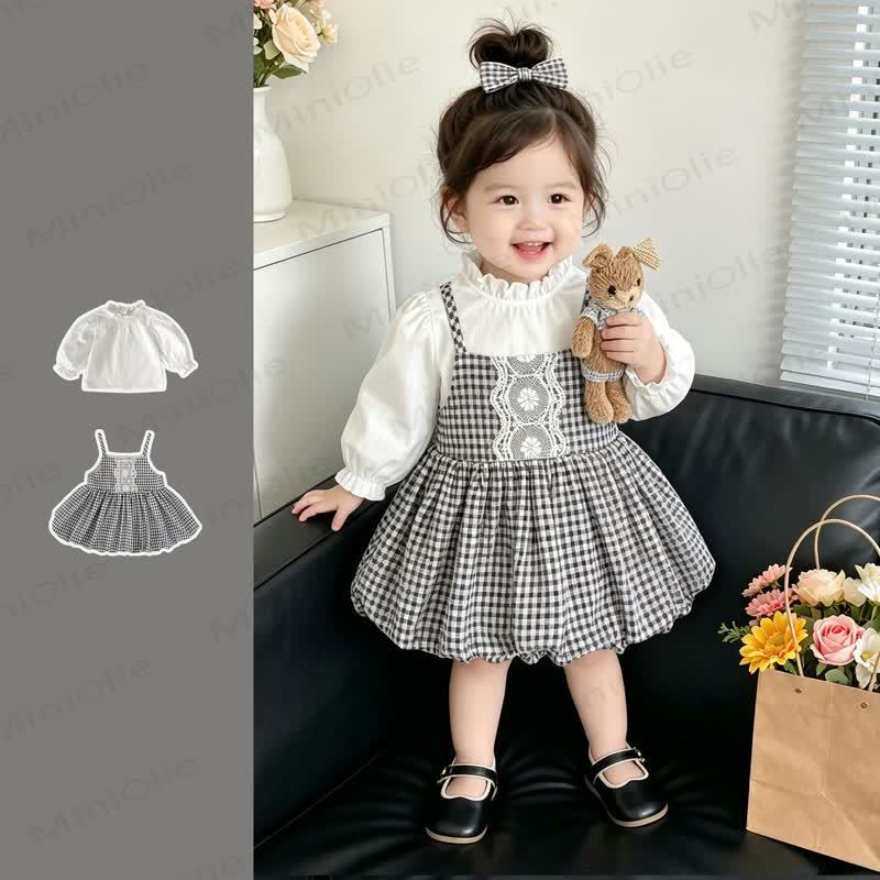 Baby Girl White Top and Gingham Pinafore Dress 2-piece Set - White - 4-5T - image 1