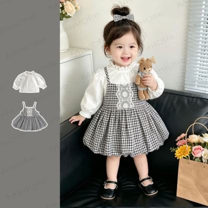 Baby Girl White Top and Gingham Pinafore Dress 2-piece Set - White - 4-5T - image 1