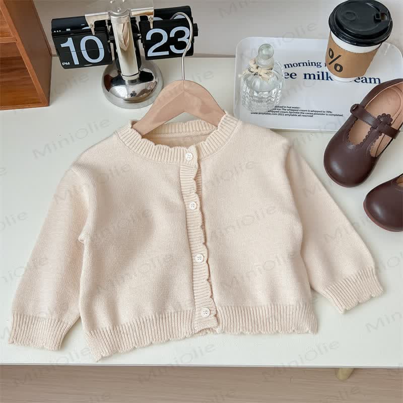 Toddler Girl Beige Cardigan or Navy Floral Long Sleeve Dress - Beige - 6.5-8T - image 2
