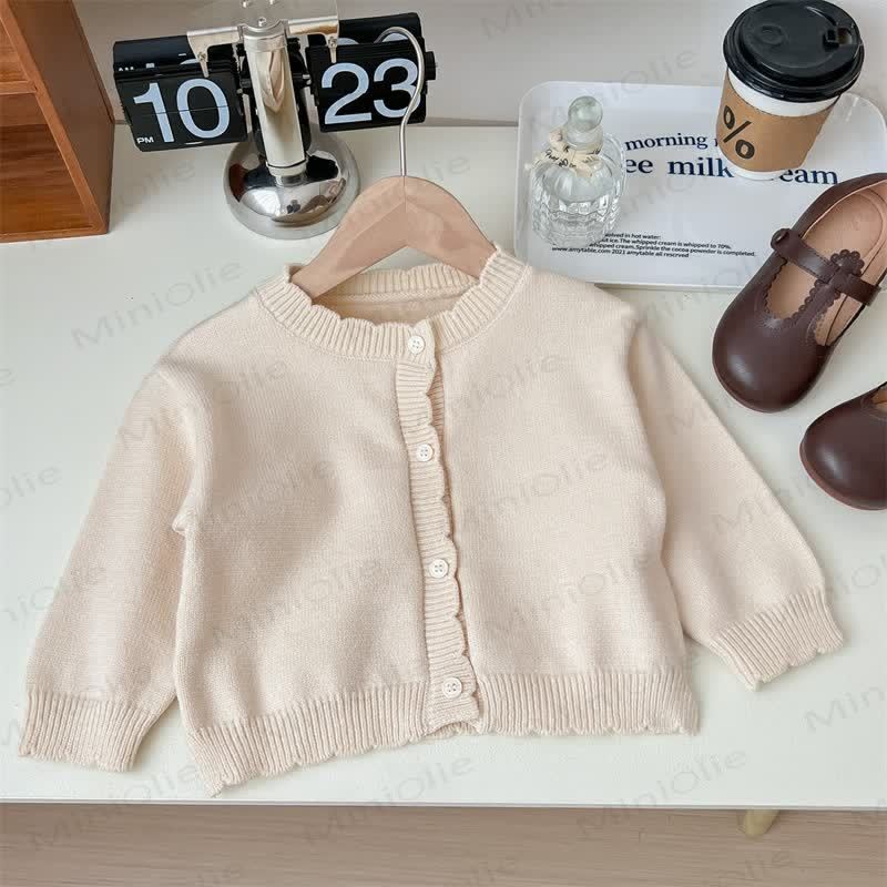 Toddler Girl Beige Cardigan or Navy Floral Long Sleeve Dress - Beige - 6.5-8T - image 2