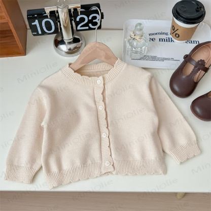Toddler Girl Beige Cardigan or Navy Floral Long Sleeve Dress - Beige - 6.5-8T - image 2