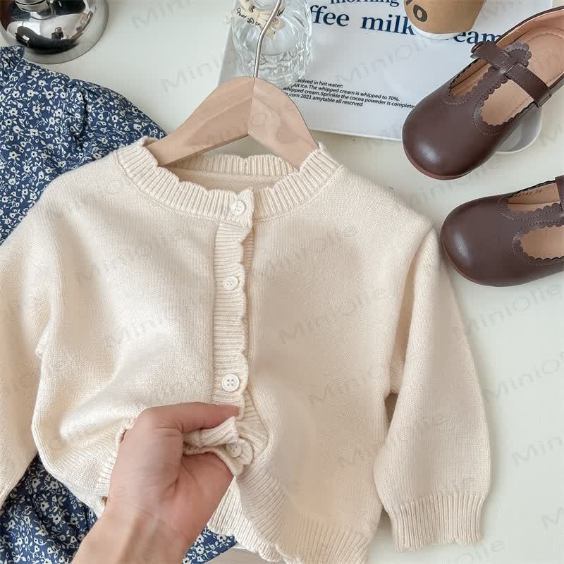 Toddler Girl Beige Cardigan or Navy Floral Long Sleeve Dress - image 4