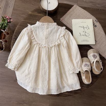 Toddler Girl Beige Lace Collar Long Sleeve Dress - image 3