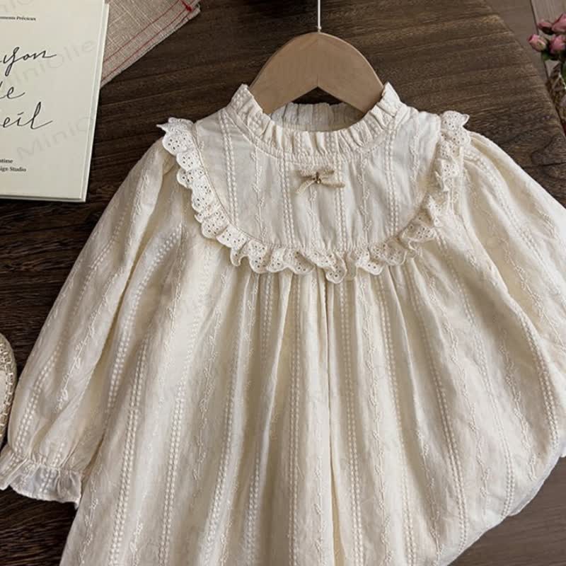 Toddler Girl Beige Lace Collar Long Sleeve Dress - image 4