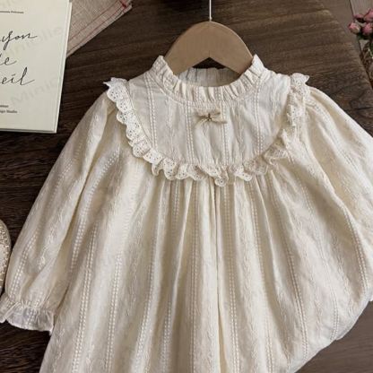 Toddler Girl Beige Lace Collar Long Sleeve Dress - image 4