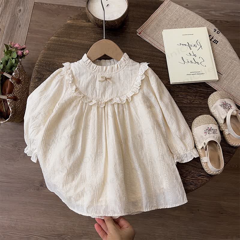 Toddler Girl Beige Lace Collar Long Sleeve Dress - image 1