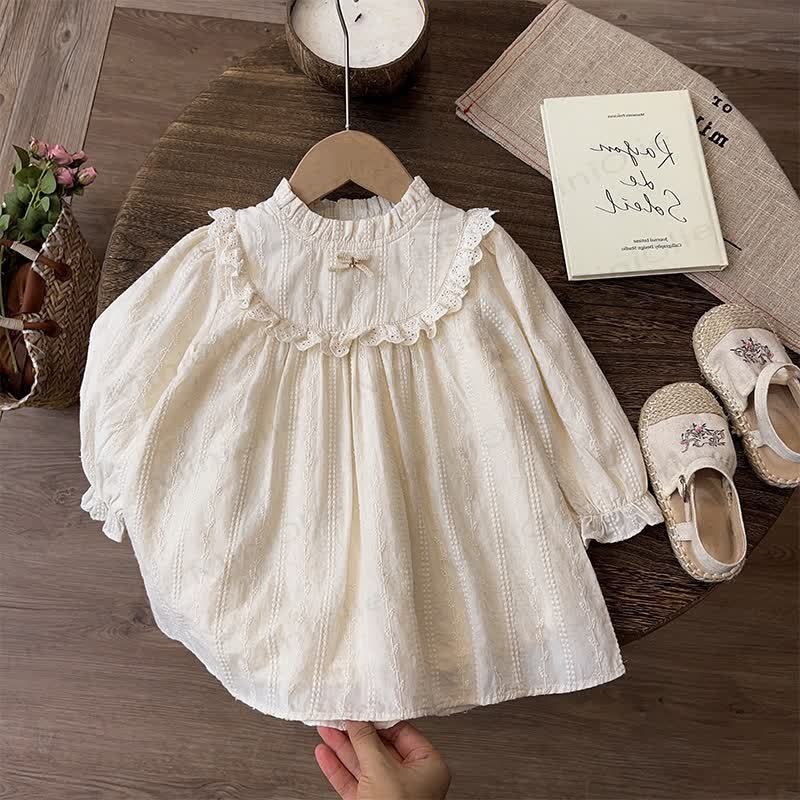 Toddler Girl Beige Lace Collar Long Sleeve Dress - image 1