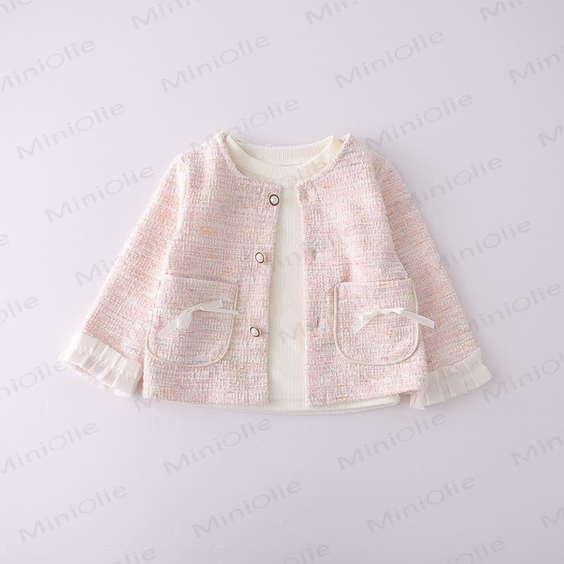 Toddler Girl Pink Tweed Cardigan and Denim 3-piece Set - image 6