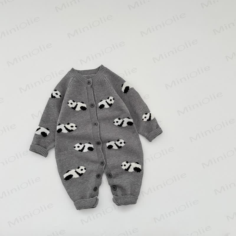 Baby Grey Animal Jacquard Romper - Panda - 2-3T - image 5