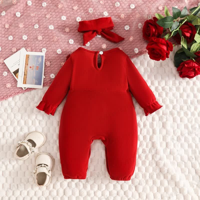 Baby Red Ruffle Bow Romper with Headband - image 2