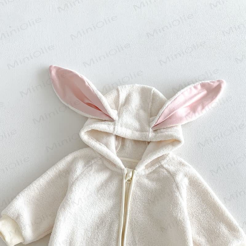 Baby Sherpa Bunny Ear Hooded Zip Front Romper - image 10