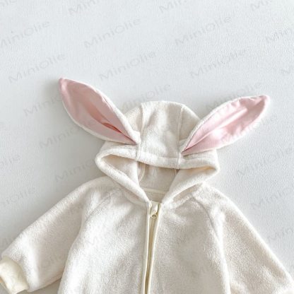 Baby Sherpa Bunny Ear Hooded Zip Front Romper - image 10