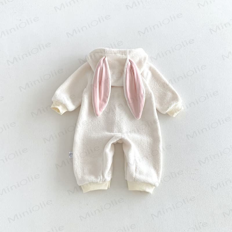 Baby Sherpa Bunny Ear Hooded Zip Front Romper - image 9