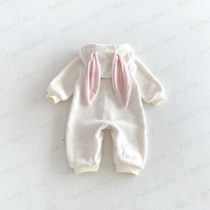 Baby Sherpa Bunny Ear Hooded Zip Front Romper - image 9