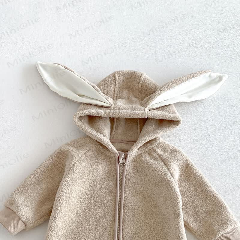 Baby Sherpa Bunny Ear Hooded Zip Front Romper - image 18