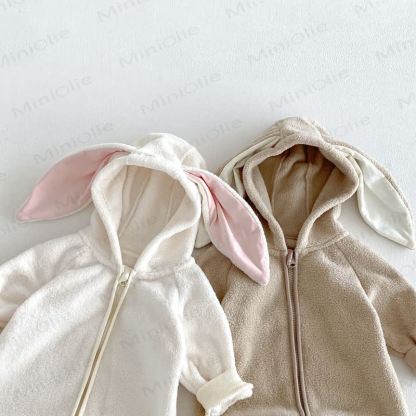 Baby Sherpa Bunny Ear Hooded Zip Front Romper - image 13