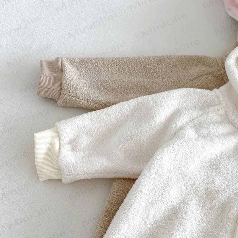 Baby Sherpa Bunny Ear Hooded Zip Front Romper - image 14