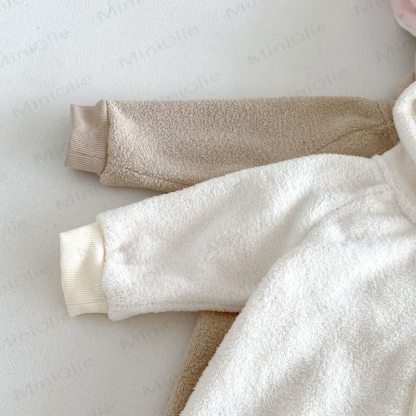 Baby Sherpa Bunny Ear Hooded Zip Front Romper - image 14