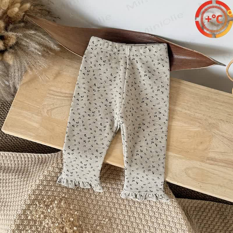 Baby Ruffle Floral Fleece Lined Leggings - Beige - 2-3T - image 1
