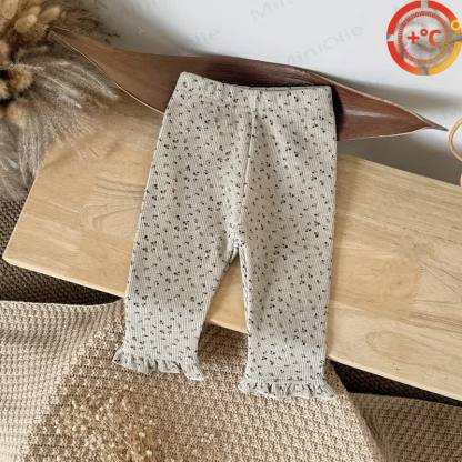 Baby Ruffle Floral Fleece Lined Leggings - Beige - 2-3T - image 1