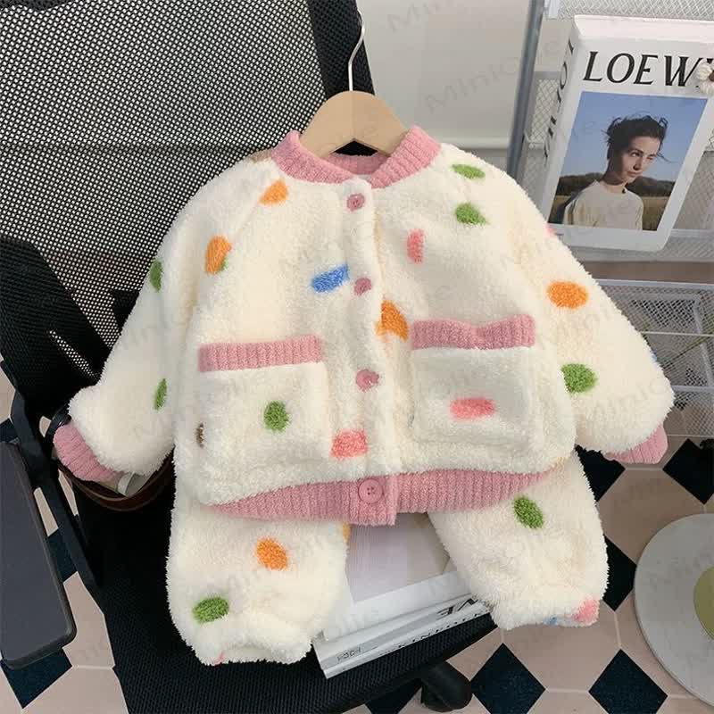 Toddler Cozy Animal Print Plush Jacket and Pants Loungewear 2-piece Set - Beige Dots - 6-7T - image 3