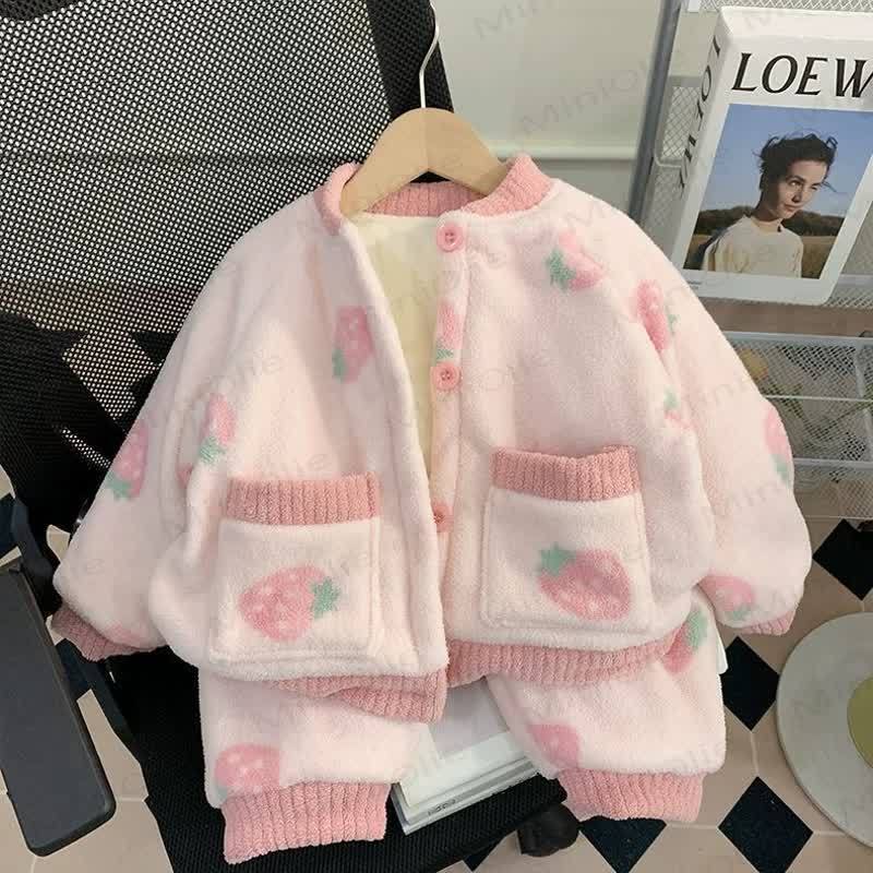 Toddler Cozy Animal Print Plush Jacket and Pants Loungewear 2-piece Set - Pink Strawberry - 6-7T - image 4