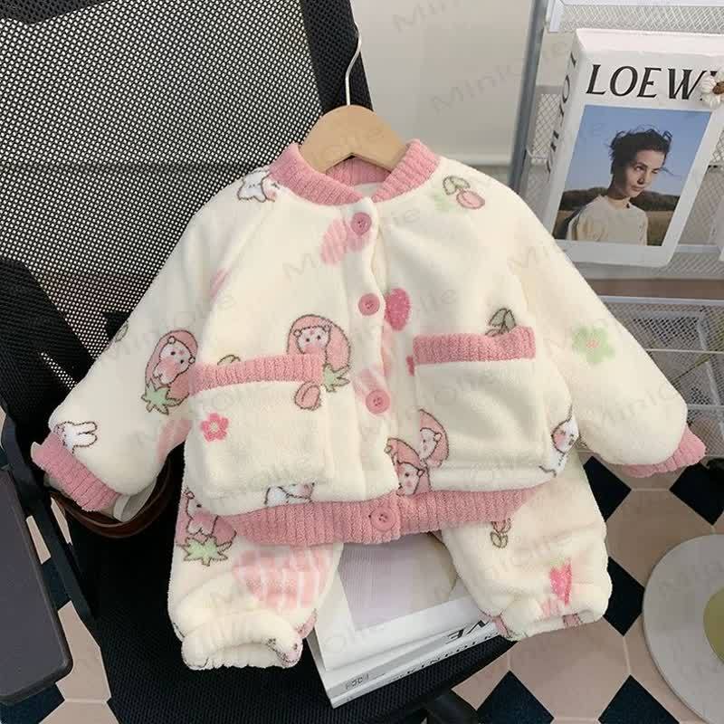 Toddler Cozy Animal Print Plush Jacket and Pants Loungewear 2-piece Set - Pink Bunny - 6-7T - image 6