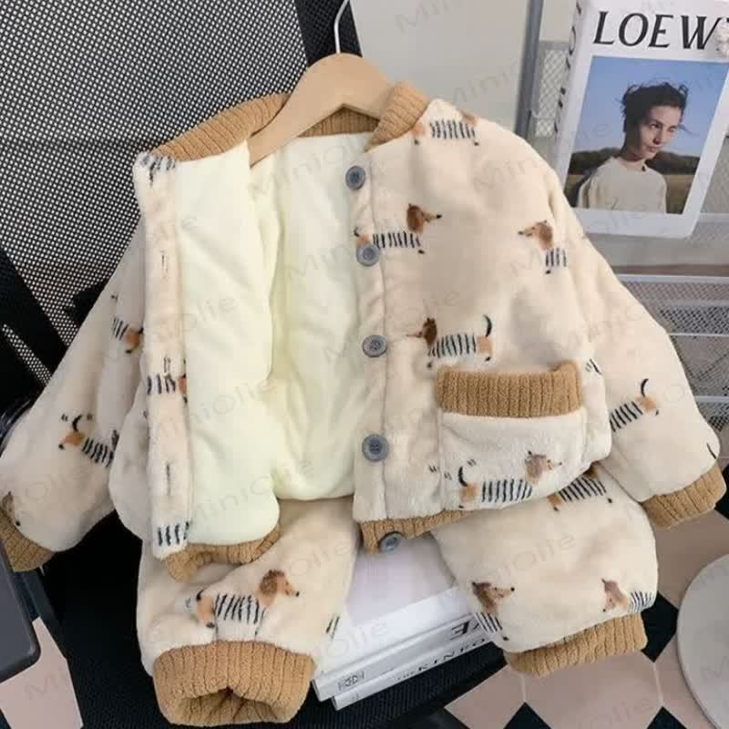 Toddler Cozy Animal Print Plush Jacket and Pants Loungewear 2-piece Set - image 8