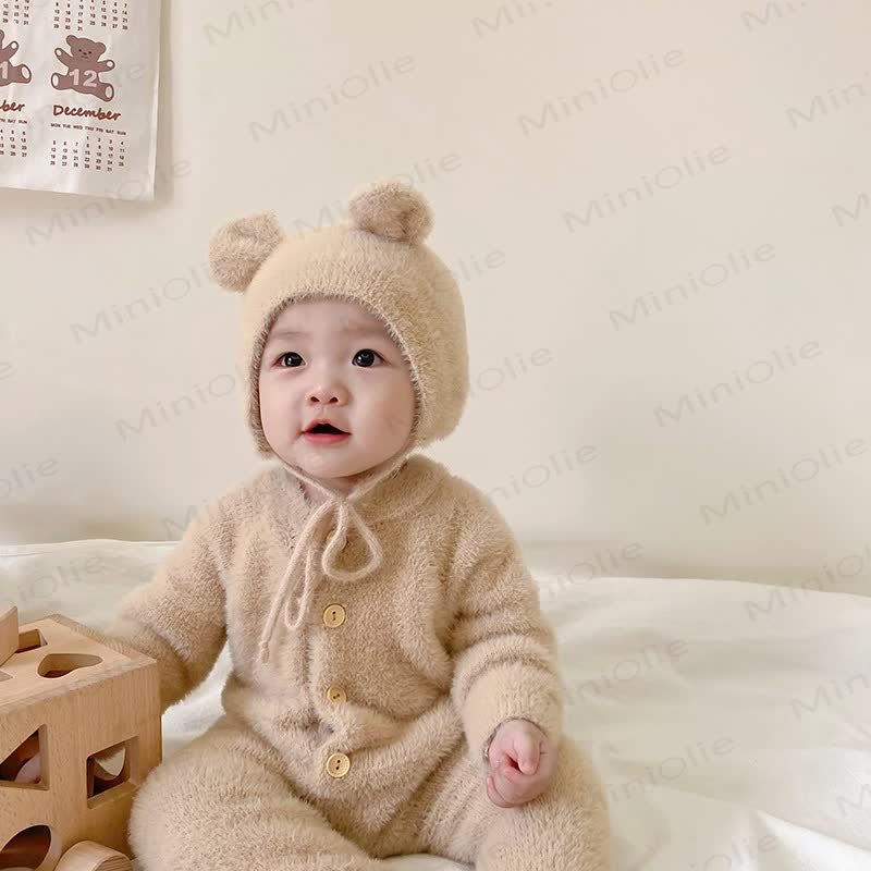 Baby Fleece Bear Ear Footed Romper with Hat - image 3