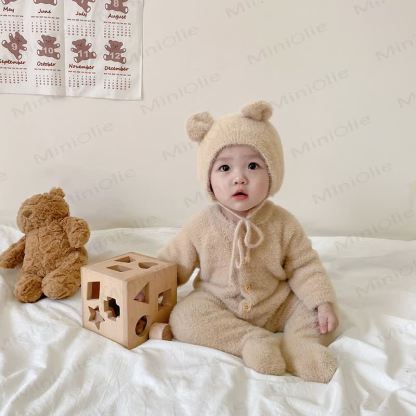 Baby Fleece Bear Ear Footed Romper with Hat - image 8