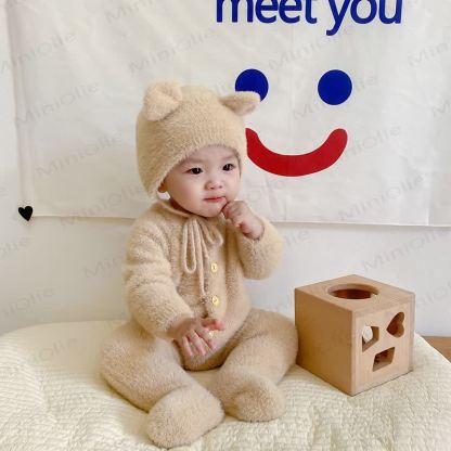 Baby Fleece Bear Ear Footed Romper with Hat - image 9