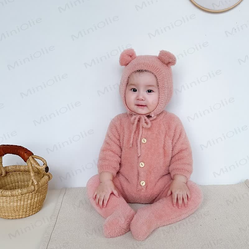 Baby Fleece Bear Ear Footed Romper with Hat - image 15