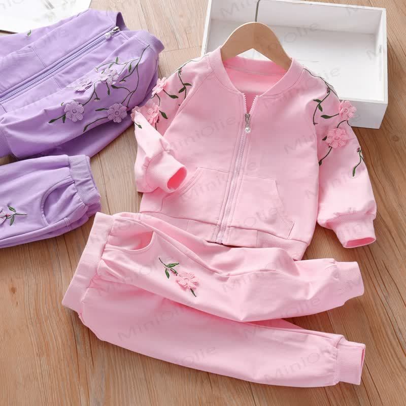 Toddler Girl Cozy Floral Embroidered Track 2-piece Set - image 1