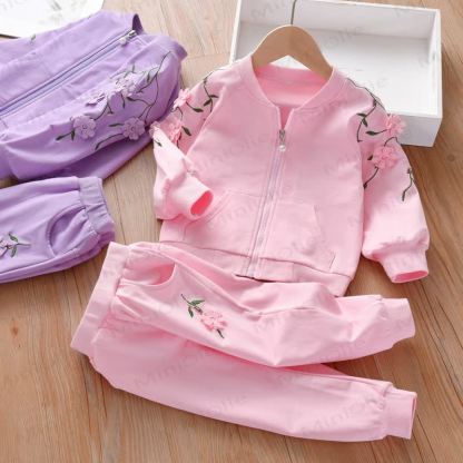 Toddler Girl Cozy Floral Embroidered Track 2-piece Set - image 1
