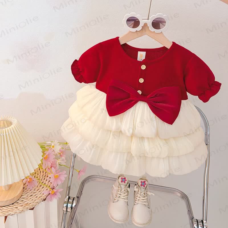 Baby Toddler Girl Bow Waist Tiered Tulle Dress - White Short Sleeve - 30-36M - image 5