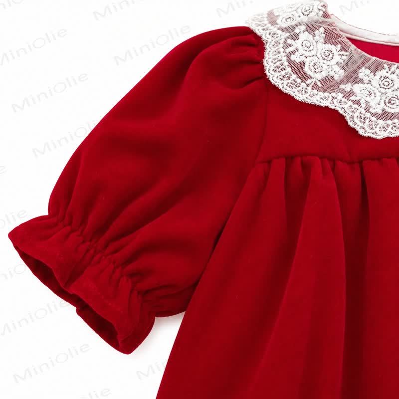 Baby Toddler Girl Red Velvet Lace Collar Christmas Dress - image 5