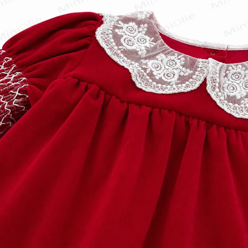 Baby Toddler Girl Red Velvet Lace Collar Christmas Dress - image 4