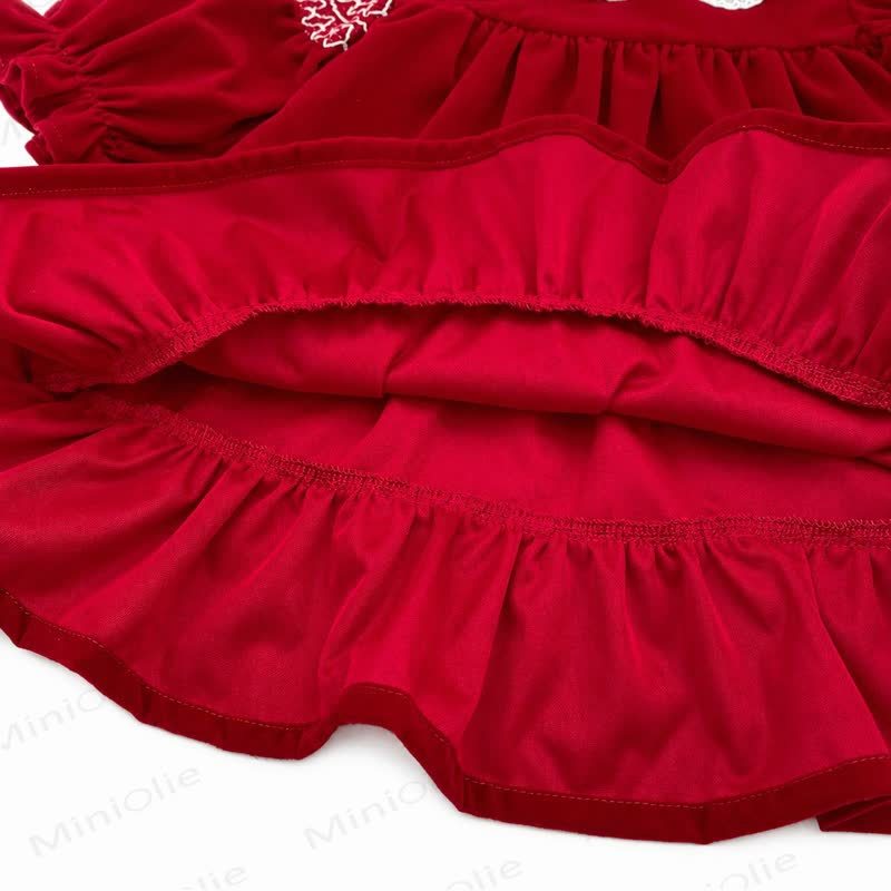 Baby Toddler Girl Red Velvet Lace Collar Christmas Dress - image 7