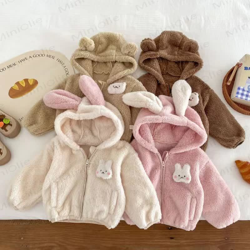 Baby Toddler Girl Bunny Ear Sherpa Zip Jacket - image 1