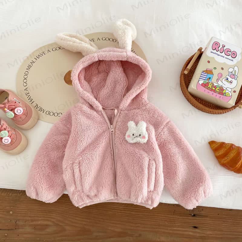 Baby Toddler Girl Bunny Ear Sherpa Zip Jacket - Pink - 4-5T - image 2